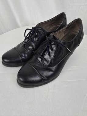 Natural Soul By Natralizer Black Leather Lace-Up Womens Heeled Dress Shoes Sz 9W